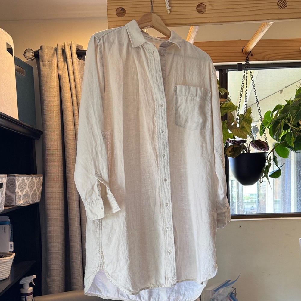 Quince White Mini Shirt Dress